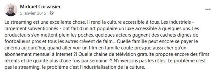 Le Streaming contre l'industrialisation de la culture